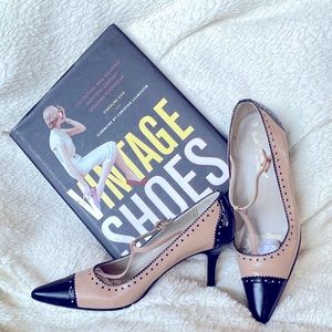 Mila Paoli black and tan T Strap pumps